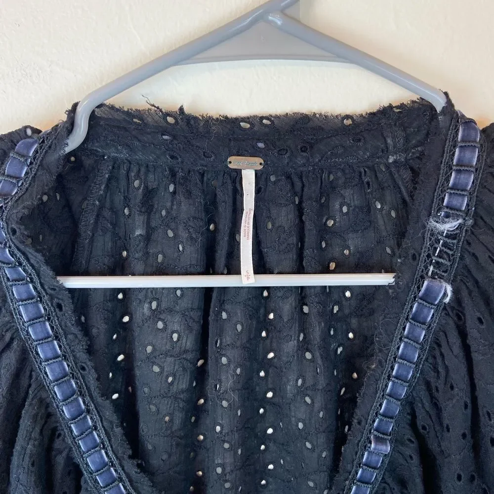 Free People Darcy Eyelet Black Blouse